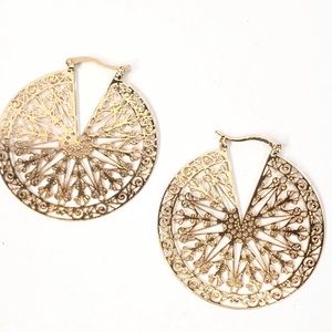 Filigree Cut Out Gold Metal Hoop Earrings